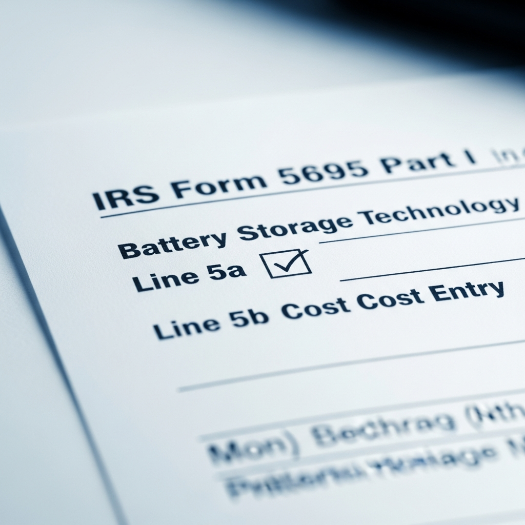 IRS Form 5695 Part I closeup with Line 5b battery storage technology field highlighted